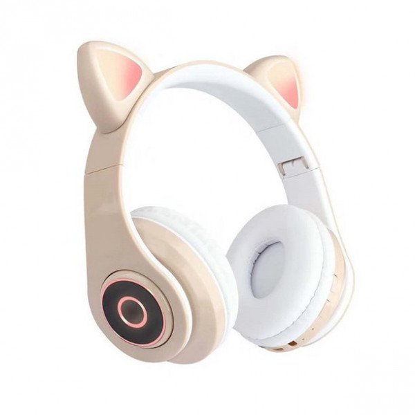 Wholesale Bluetooth Wireless Cute Cat LED Foldable Headphone Headset with Built in Mic for Adults Children Work Home School for Universal Cell Phones, Laptop, Tablet, and More (Gold)